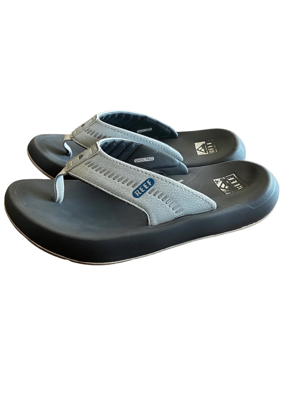 REEF Cruiser Flip Flops Grey Blue Men’s 12 Shoc Pad SWELLsole